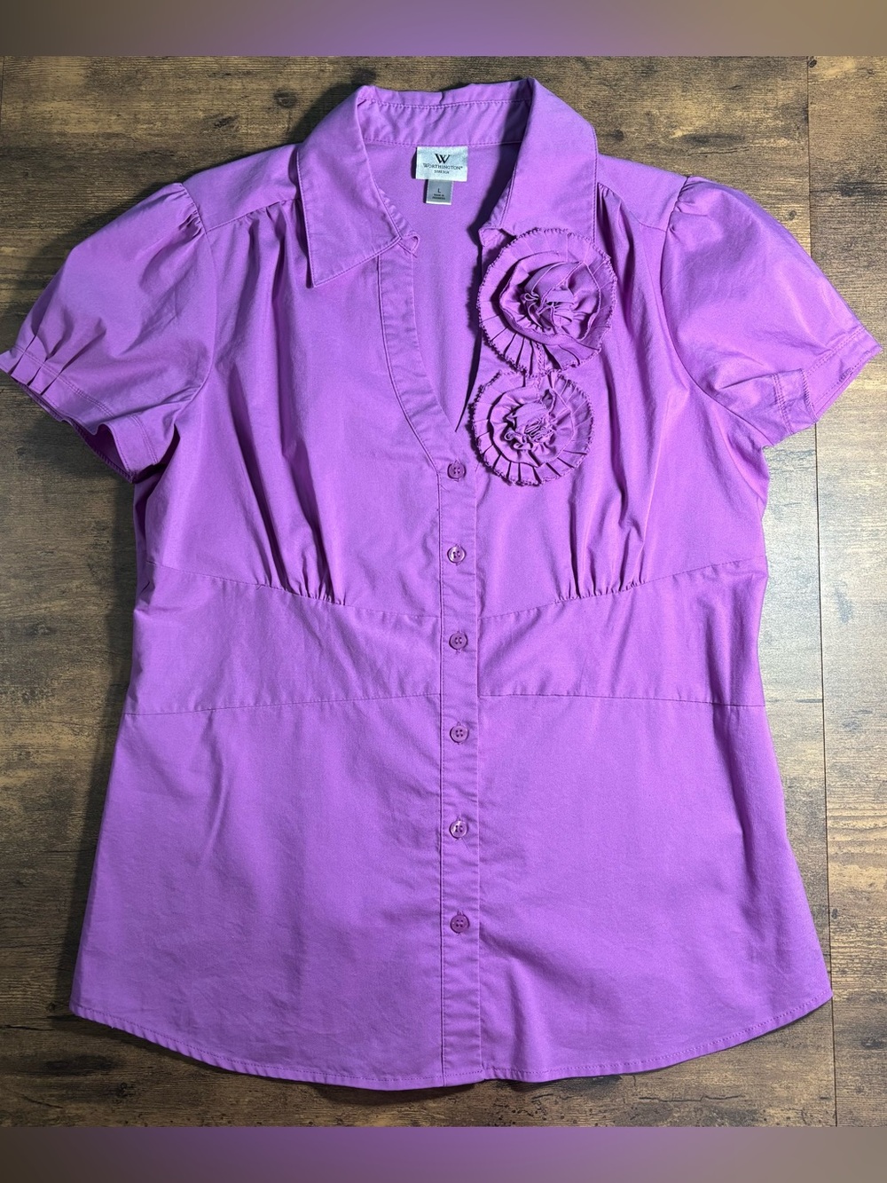 Lilac blouse Rosettes Puff Sleeves Fitted romantic cottagecore spring summer L